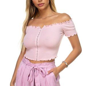 Hook & Eye Ribbed Off The Shoulder Top